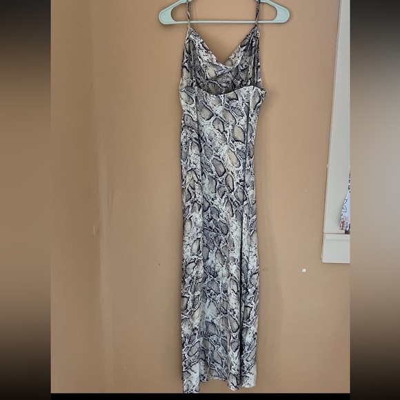 Paper Heart Leg Split Midi Dress Silky Snakeskin Python Cowl Neck Size L - Picture 12 of 13